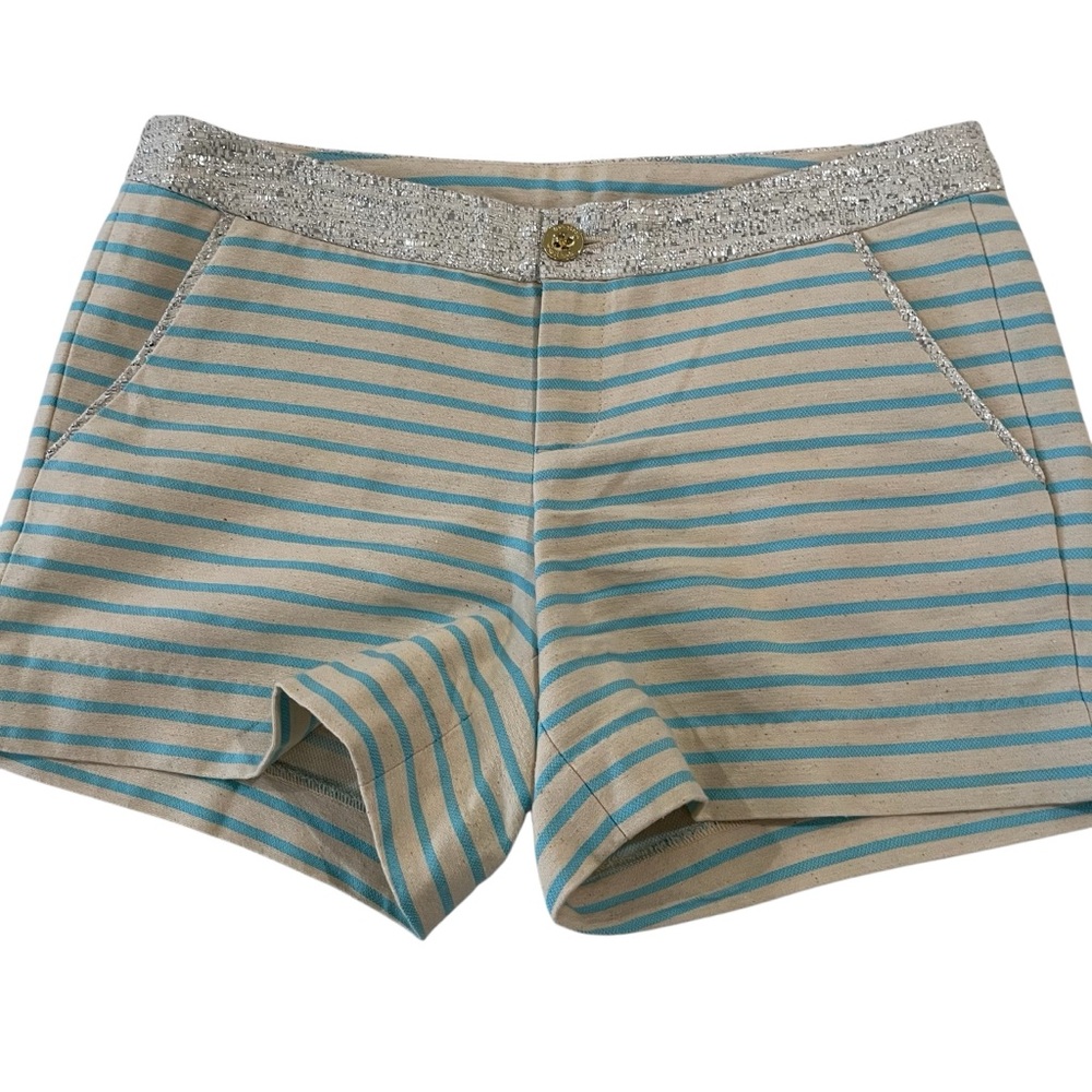 Lilly Pulitzer Shorts Callahan Bayview Stripe Metallic Waistband Shorts Size 6